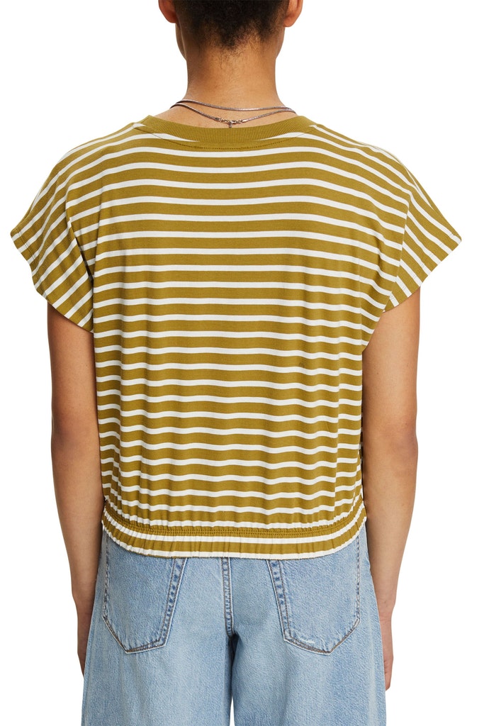 Edc Damen T-Shirt Gestreiftes T-Shirt mit Gummizugbund olive 