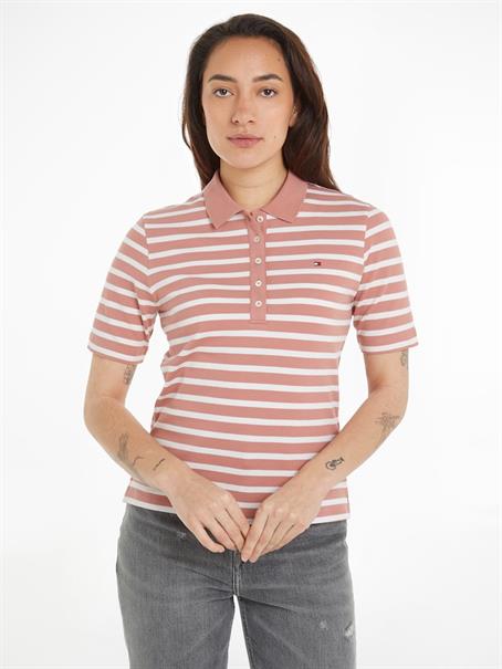 1985 REG PIQUE STRIPE POLO SS breton stp- teaberry- ecru