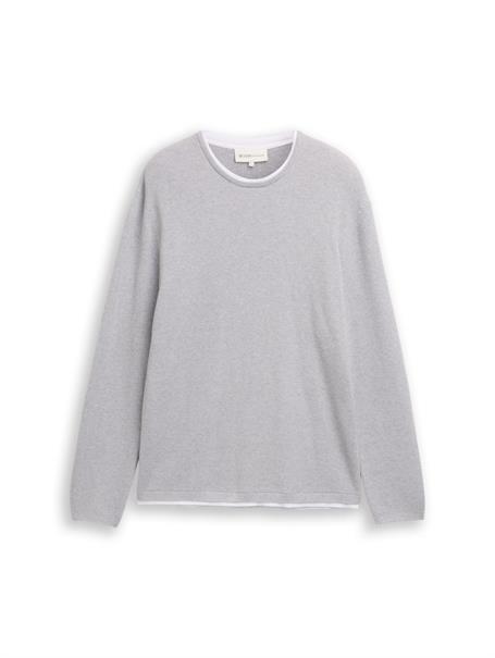 2-in-1 Strickpullover aus Baumwolle light stone grey melange
