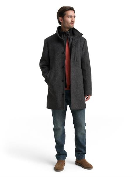2-in-1 Wollmantel mit abnehmbarer Innenjacke dark grey black herringbone