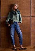 3/4-Arm Bluse aus Cord mit Split Neck eucalyptus green