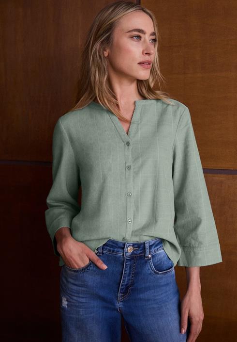 3-4-arm-bluse-aus-cord-mit-split-neck-eucalyptus-green