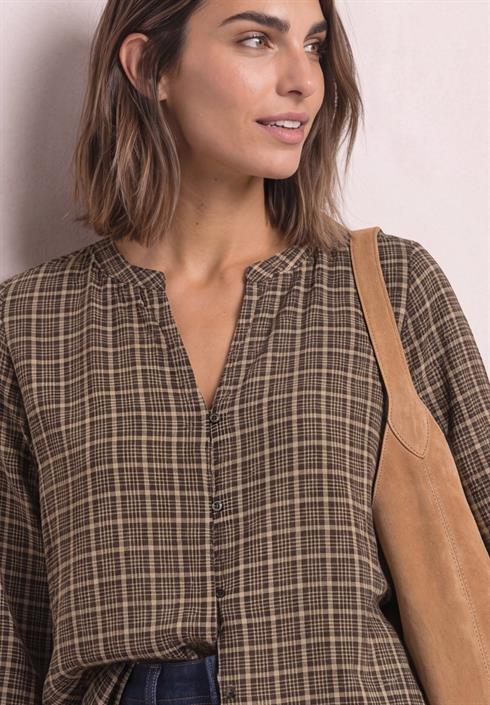 3-4-arm-bluse-mit-split-neck-und-print-black-coffee
