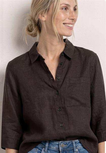 3/4-Arm Hemdbluse aus Leinen espresso brown