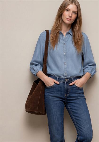 3/4-Arm Hemdbluse im Denim-Look light blue soft wash