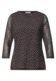 3/4-Arm Shirt aus Mesh mit Print black coffee