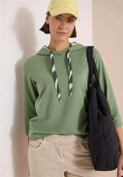 3/4-Arm Shirt mit Kapuze und Printdetails deep matcha green