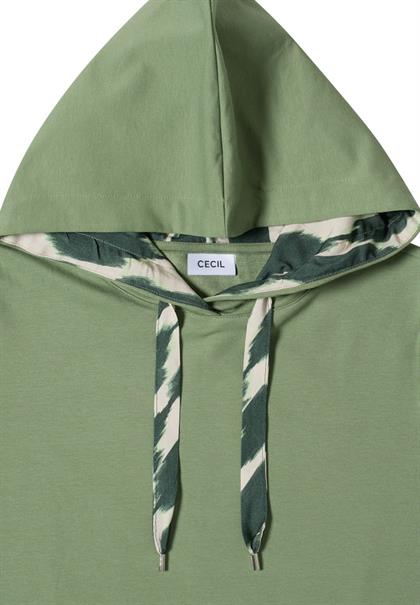3/4-Arm Shirt mit Kapuze und Printdetails deep matcha green
