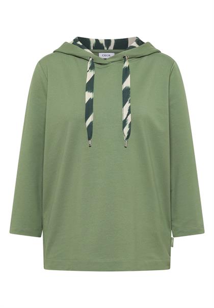 3/4-Arm Shirt mit Kapuze und Printdetails deep matcha green