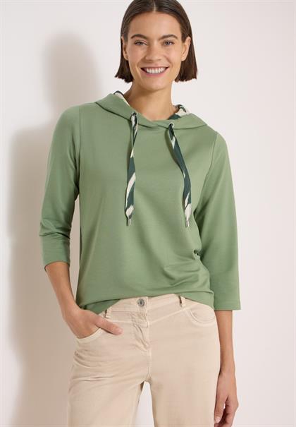 3/4-Arm Shirt mit Kapuze und Printdetails deep matcha green