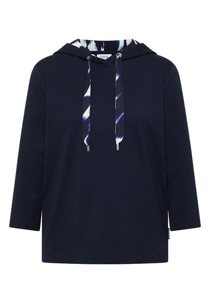 3/4-Arm Shirt mit Kapuze und Printdetails urban dark blue
