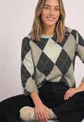 3/4-Arm Shirt mit Rundhals und Argylemuster armor grey