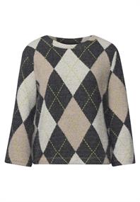 3/4-Arm Shirt mit Rundhals und Argylemuster armor grey
