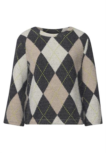 3/4-Arm Shirt mit Rundhals und Argylemuster armor grey
