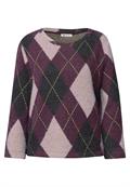 3/4-Arm Shirt mit Rundhals und Argylemuster berry plum