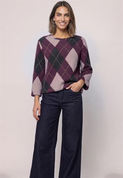 3/4-Arm Shirt mit Rundhals und Argylemuster berry plum