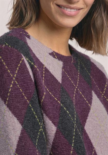 3/4-Arm Shirt mit Rundhals und Argylemuster berry plum