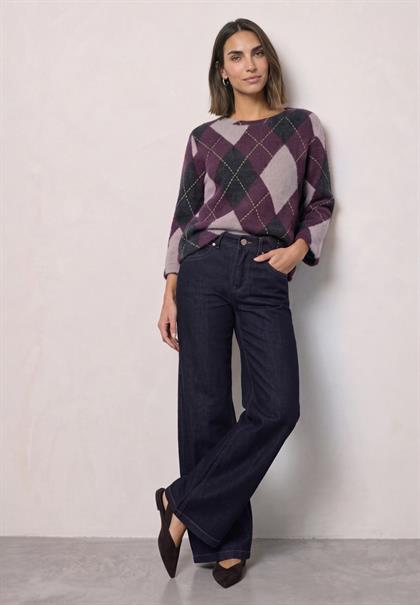 3/4-Arm Shirt mit Rundhals und Argylemuster berry plum