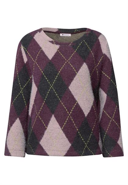 3/4-Arm Shirt mit Rundhals und Argylemuster berry plum