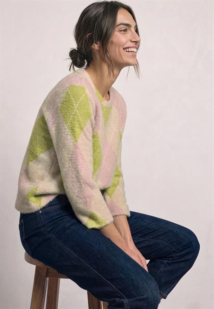 3/4-Arm Shirt mit Rundhals und Argylemuster clay sand