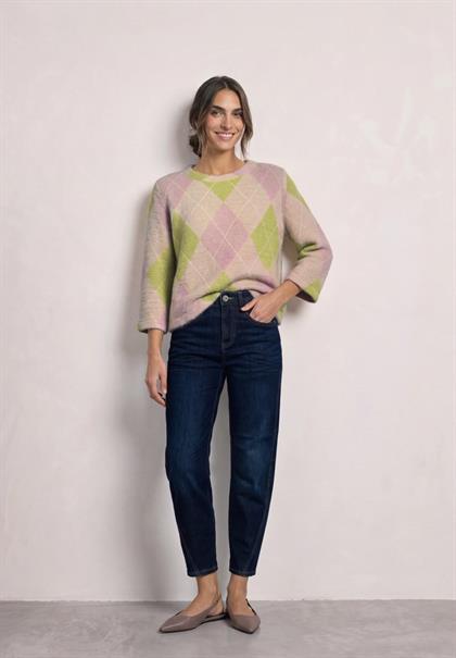 3/4-Arm Shirt mit Rundhals und Argylemuster clay sand