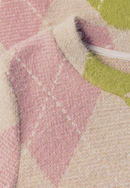 3/4-Arm Shirt mit Rundhals und Argylemuster clay sand