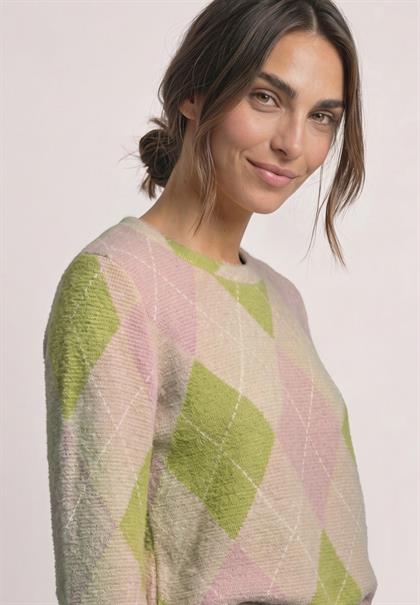 3/4-Arm Shirt mit Rundhals und Argylemuster clay sand