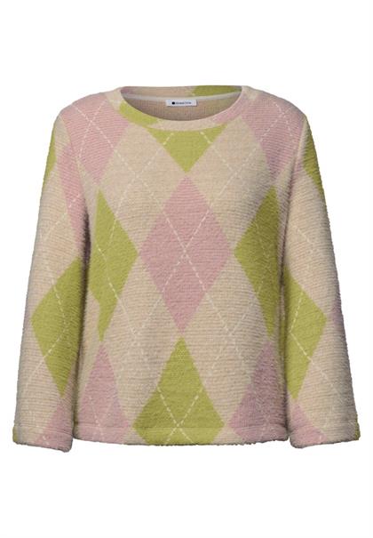 3/4-Arm Shirt mit Rundhals und Argylemuster clay sand