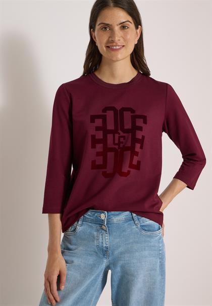 3/4-Arm Shirt mit Rundhals und Wording red wine