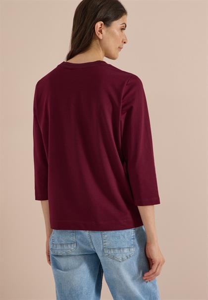 3/4-Arm Shirt mit Rundhals und Wording red wine