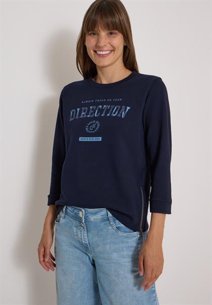 3/4-Arm Shirt mit Rundhals und Wording urban dark blue