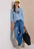 3/4-Arm Shirt mit Wording im Leo-Look easy blue