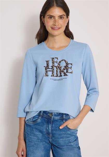 3/4-Arm Shirt mit Wording im Leo-Look easy blue