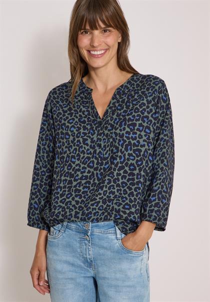 3/4-Arm Tunika mit Split Neck und Leo-Muster dried olive green