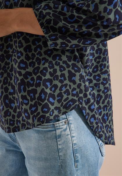3/4-Arm Tunika mit Split Neck und Leo-Muster dried olive green