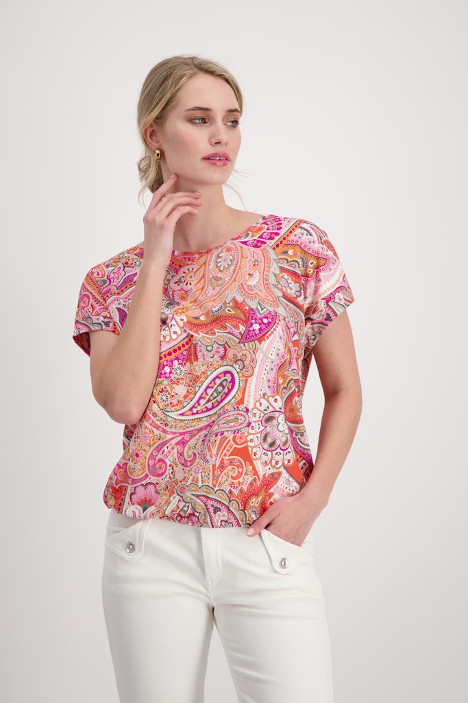 Monari Damen T-Shirt 409002 apricot gemustert bequem online kaufen  
