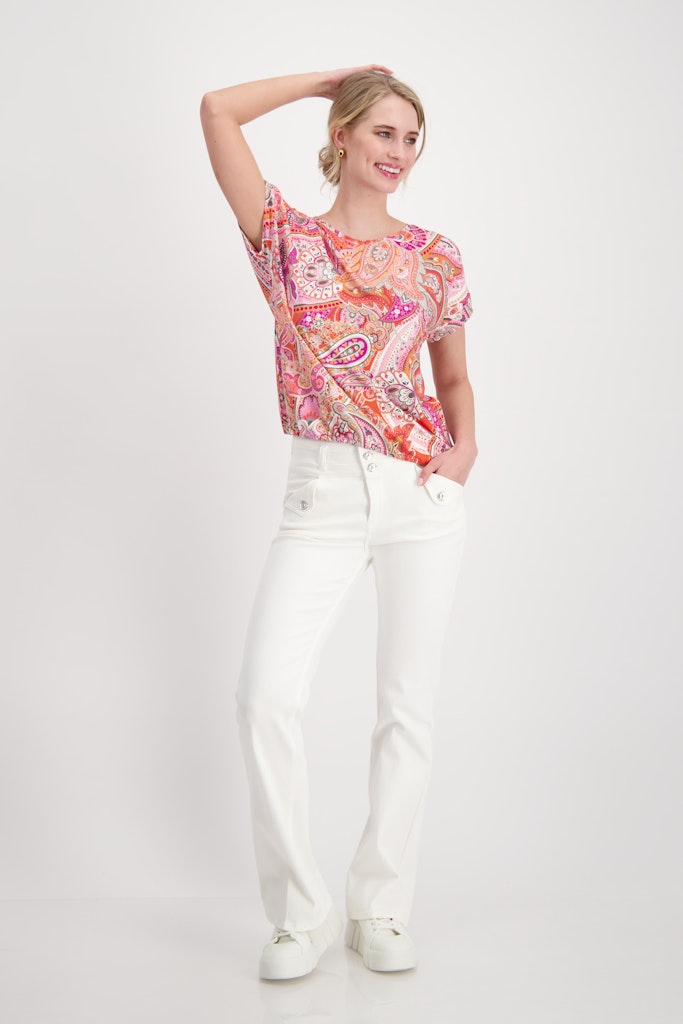 Monari Damen T-Shirt 409002 apricot gemustert bequem online kaufen  