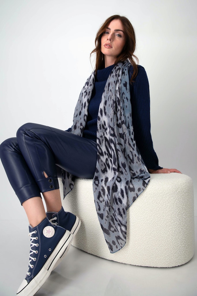 Monari Damen Accessoires 807725 smokey blue gemustert bequem 