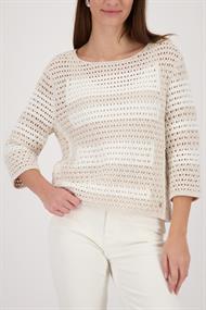 Ajour-Pullover mit Streifen champagne beige gemustert