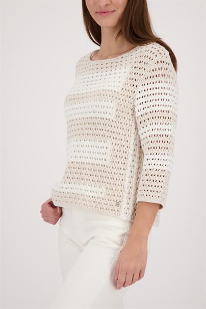 Ajour-Pullover mit Streifen champagne beige gemustert