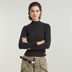 Asymmetric zip cropped slim mock l\s wmn dk black