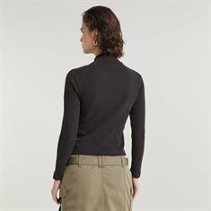 Asymmetric zip cropped slim mock l\s wmn dk black
