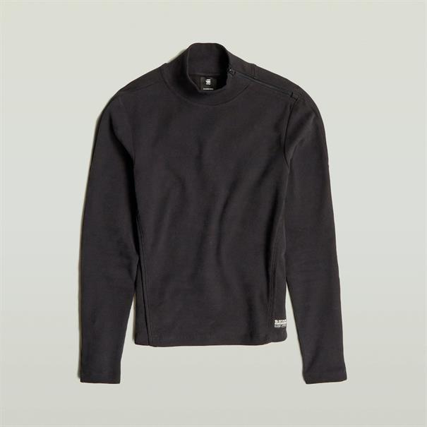 Asymmetric zip cropped slim mock l\s wmn dk black