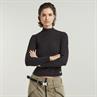 Asymmetric zip cropped slim mock l\s wmn dk black