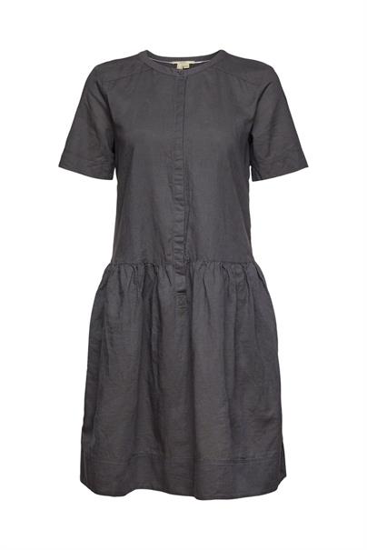 Aus Leinen-Mix: Kleid mit Knopfleiste anthracite