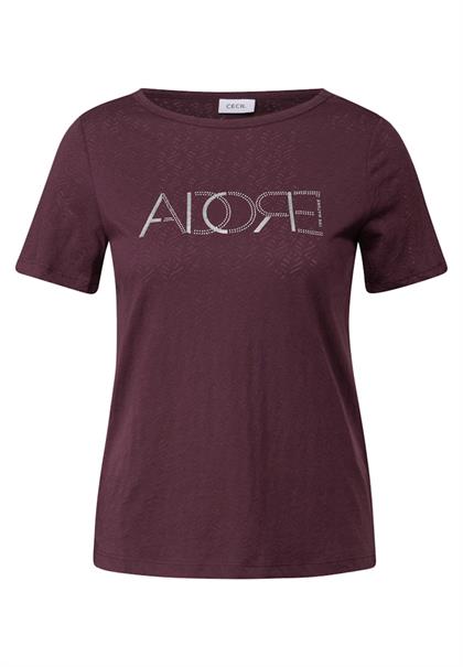 Ausbrenner-Shirt mit Wording mulberry red