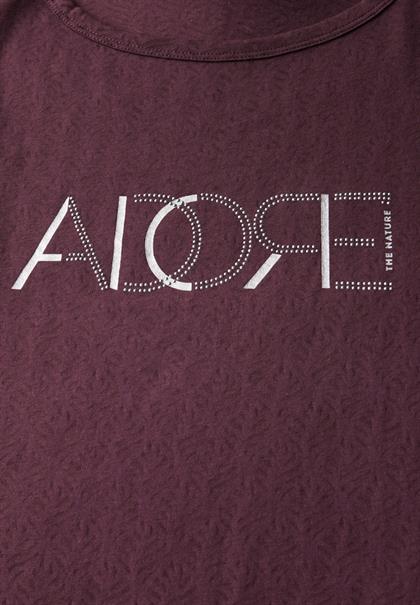 Ausbrenner-Shirt mit Wording mulberry red