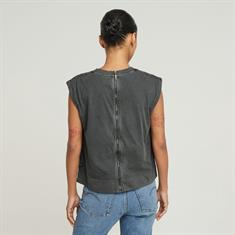 Back zip overdyed s\s t wmn dk black gd