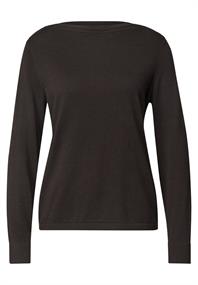 Basic Pullover mit U-Boot-Ausschnitt black coffee