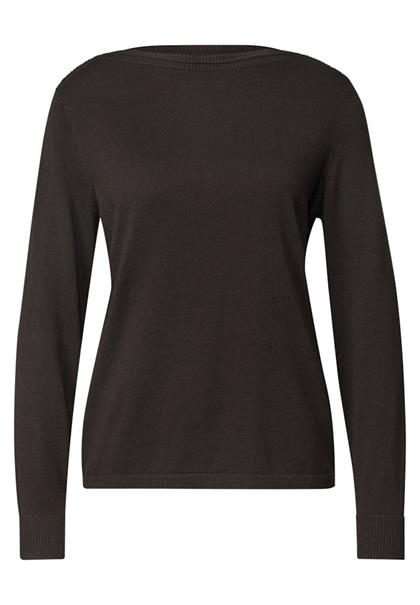 Basic Pullover mit U-Boot-Ausschnitt black coffee